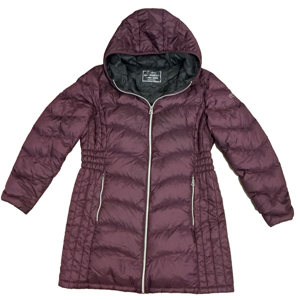 Lucky Brand Purple Plum Down Filled Long Puffer Coat Large Packable Arc'Teryx